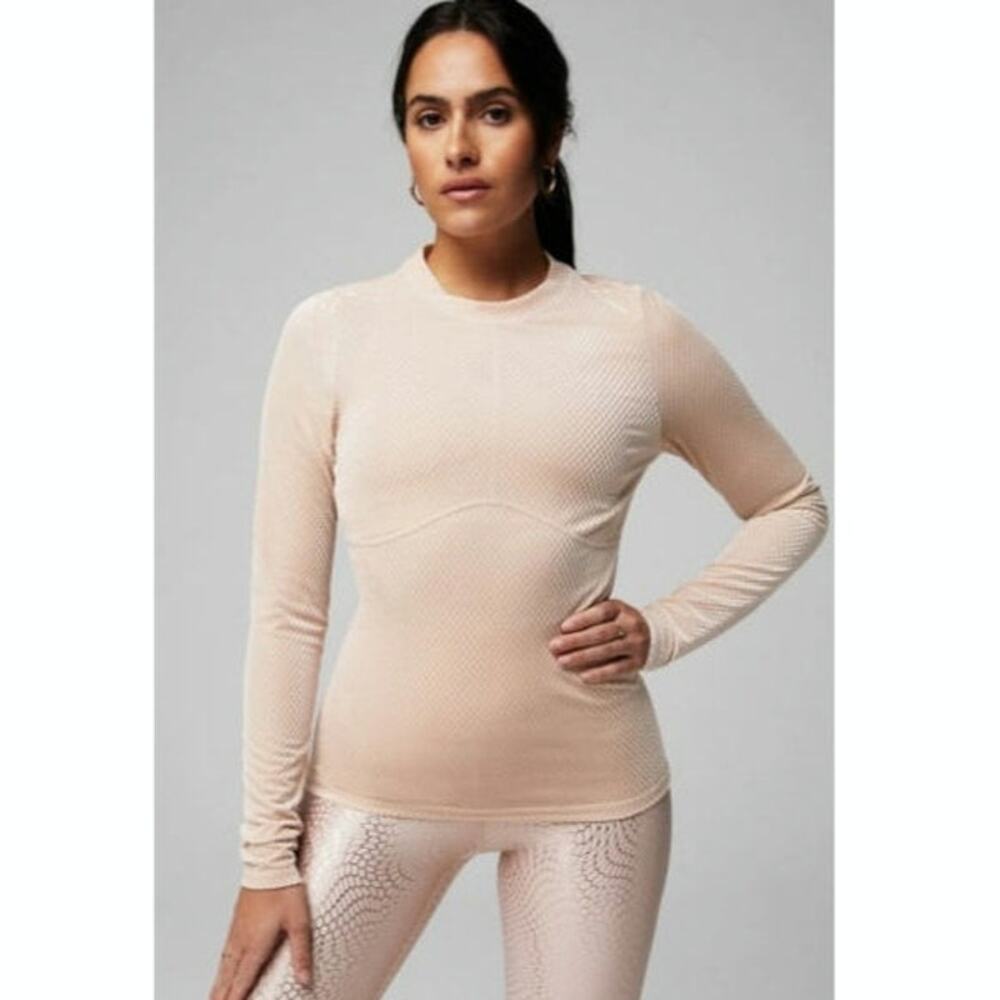 Fabletics Pink Velour Seamed Long-Sleeve Top Size XXL